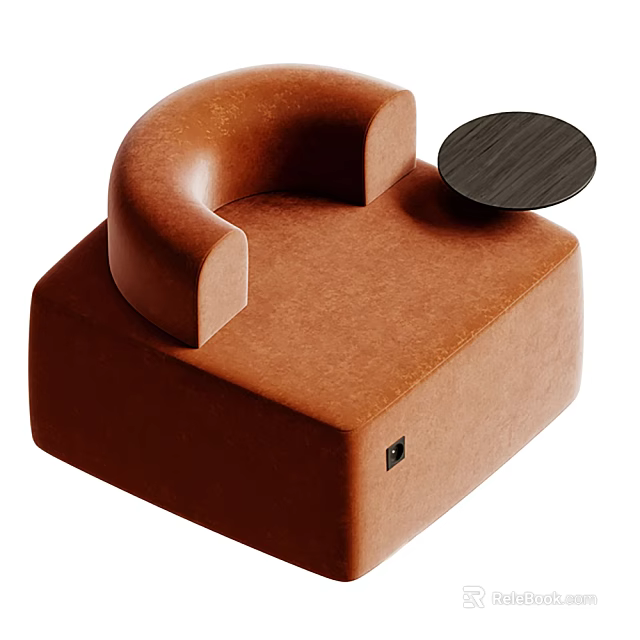 Modern Brown Single Sofa With Unique Armrest Design And Side Round Table 3d model