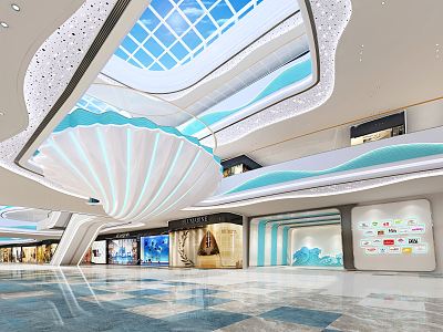 Modern shopping mall pedestrian street main entrance 3d model