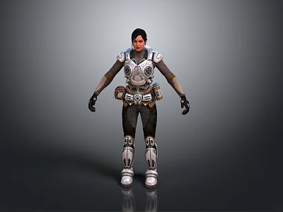 Warrior Character In Detailed Metallic Armor Featuring Shoulder Plates And Leg Guards 3d model