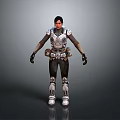 Warrior Character In Detailed Metallic Armor Featuring Shoulder Plates And Leg Guards