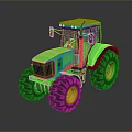 Green Tractor With Large Black Wheels And Yellow Rims Front View Design