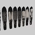 Set Of Handmade Carved Masks With Black And White Geometric Facial Patterns