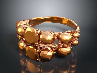 Gold Decorative Ring With Oval And Round Gemstones Intricate Braided Band Design 3d model