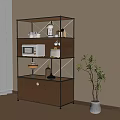 Modern Shelf Unit With Wooden Drawer And Decorative Items Near Potted Plant
