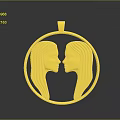 Golden Circular Pendant With Two Female Heads Facing Each Other And Flowing Hair Design