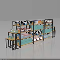 Multi tiered Display Shelves With Black Frame And Wooden Layers For Retail Products