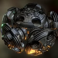 Futuristic Space Aerospace Structure With Detailed Mechanical Design And Illuminated Lights