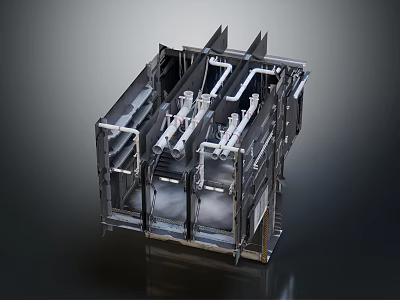 Industrial Metal Frame Structure With Internal Pipes And Support Components 3d model