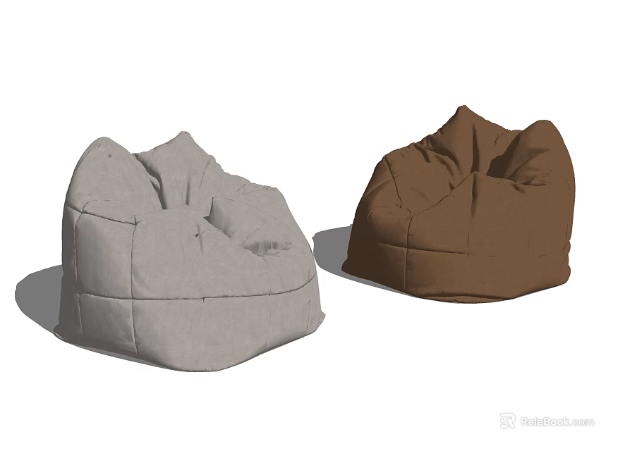 Stylish Bean Bag Chairs in Gray and Brown for Home Interior 3d model 