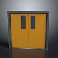 Yellow Building Double Doors With Gray Frame And Two Rectangular Glass Panels