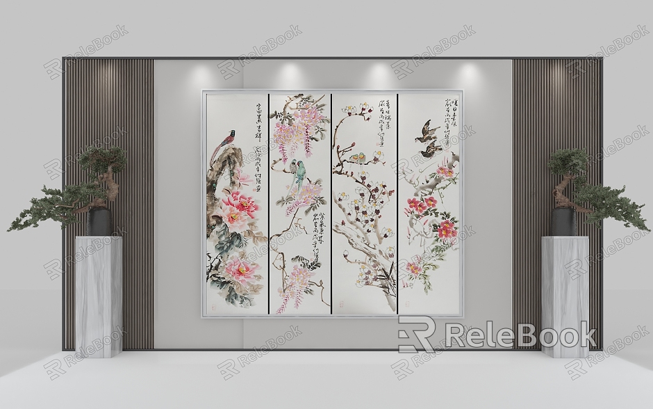 Chinese style flowers bloom rich decorative painting background wall model