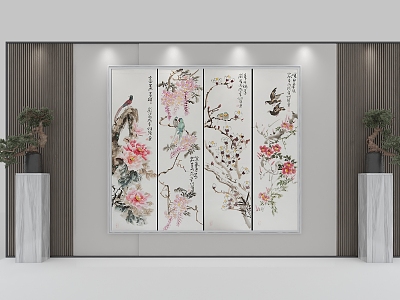 Chinese style flowers bloom rich decorative painting background wall model