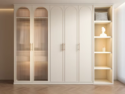 Modern White Wardrobe With Glass Doors Built in Lighting And Open Shelves 3d model