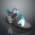 Gray And Silver Casual Sneakers With Turquoise Laces And Textured Upper