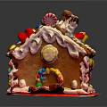 Cartoon Scene Gingerbread House With Colorful Candies On Roof And Frosting Decorations