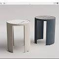 Modern Round Top Side Tables With Marble Surface And Striped Bases In Light Dark Colors