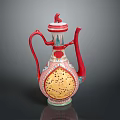 Traditional Ceramic Ewer with Red White Body Intricate Blue Gold Patterns and Pierced Design
