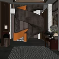 Elegant Modern Hotel Lobby Interior With Spiral Staircase Warm Lighting And Decorative Flowers