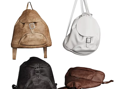 Stylish Assorted Color Backpacks With Brown White Black Leather And Buckle Details 3d model