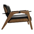 Modern Armchair Design With Wooden Frame And Black Leather Upholstery