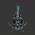 Futuristic Teal Spaceship With Yellow Details And Complex Mechanical Structure For Cosmic Exploration