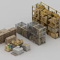 Industrial Storage Racks with Stacked Cardboard Boxes Pallets And Metal Frames 3d model