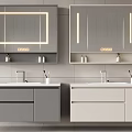 Modern Bathroom Vanity With Mirrors Lights And Gray White Cabinets Design 3d model