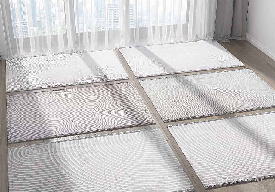 Minimalist Square Rugs With Concentric Circle Patterns On Bright Living Room Floor 3d model 