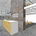 Public Office Space Open Layout with Wooden Desks Computers Table Lamps Bookshelves and Large Windows