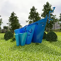 Green Blue White Arch Structure Billboard In Zhuanglang District Renli Park On Grassland With Sky