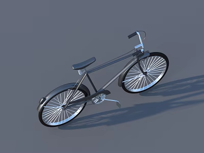 Classic Black Bicycle With Large Wheels Silver Spokes And Black Seat 3d model