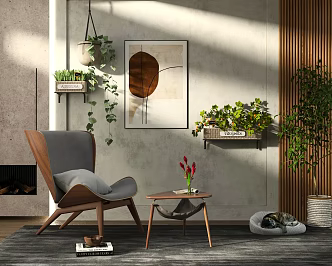 Modern Leisure Chair Single Sofa Chair Fabric Sofa Chair Living Room Single Sofa Log Style Leisure Chair Side Tables 3d model