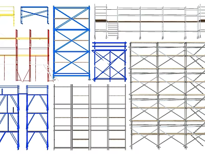 Various Types of Construction Scaffolding With Metal Frames and Platforms 3d model