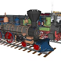 Vintage Steam Train Models With Gray Yellow Green Chimney Wheels And Body Structure