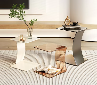 Modern Side Tables With Metal Frame Glass Top And Decorative Plant Books Candles 3d model