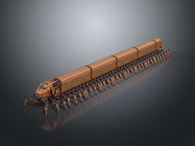 Brown Train Model With Multiple Carriages And Mechanical Leg Structure Design 3d model