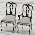 Vintage Accent Chairs With Carved Backrests Gray Upholstered Seats Curved Legs On Marble Floor