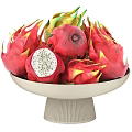Fresh Dragon Fruit Whole And Sliced With Black Seeds On White Bowl Pedestal Base