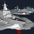 Multiple Modern Warships Including Number 170 Sailing On Dark Ocean Waves 3d model