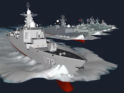 Multiple Modern Warships Including Number 170 Sailing On Dark Ocean Waves 3d model