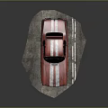 Red Vintage Racing Car With White Stripes And Number 5 On Road Base