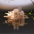 Intricate Wooden Hanging Sculpture Carving With Modern Structural Design And Green Plants