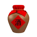 Brown Ceramic Wine Vessel with Red Cloth Cover Red Diamond Label and Chinese Wine Character