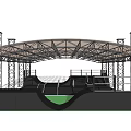Outdoor Sports Area With Metal Frame Canopy Ramps And Safety Fences