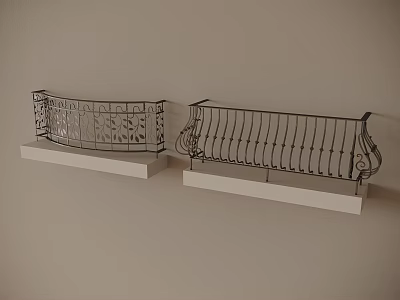 Decorative Metal Railings With Two Different Designs Displayed On White Bases 3d model