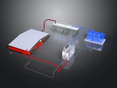 Technical Device Components With White Panel Red Base Machine Unit Blue Containers And Pipes 3d model