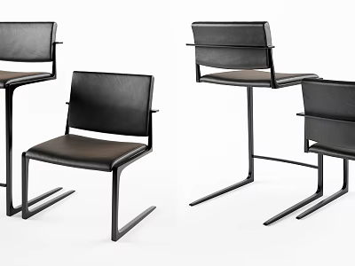 Modern Black Leather Bar Stools With Metal Frame And Minimalist Design 3d model