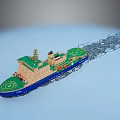 Blue Green And Beige Ship Sailing On Water With Dark Wake Trail