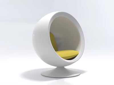 Stylish Modern Single Chair with White Spherical Frame Yellow Cushion and Circular Base 3d model