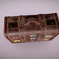 Vintage Brown Leather Suitcase With Decorative Travel Patches And Retro Design